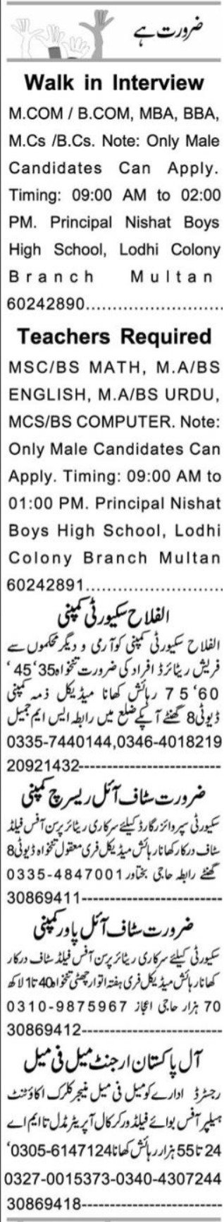 Private jobs in multan